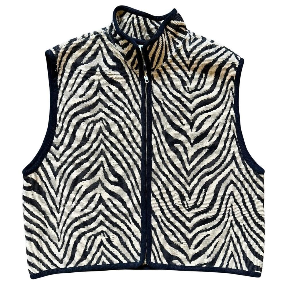 Chico’s Design Zebra Print Vest 100% Cotton Women’s Size 2 Vintage